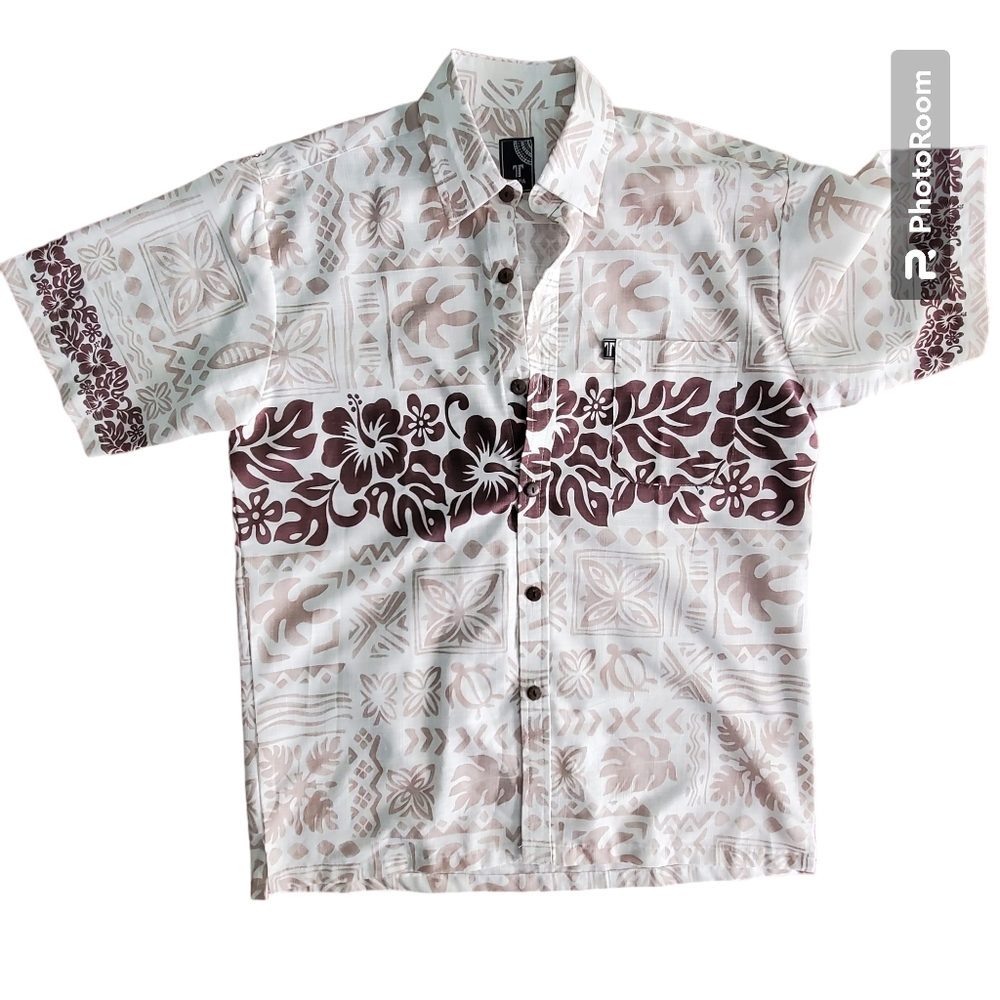 Men's Hawaiian tapa style shirt L